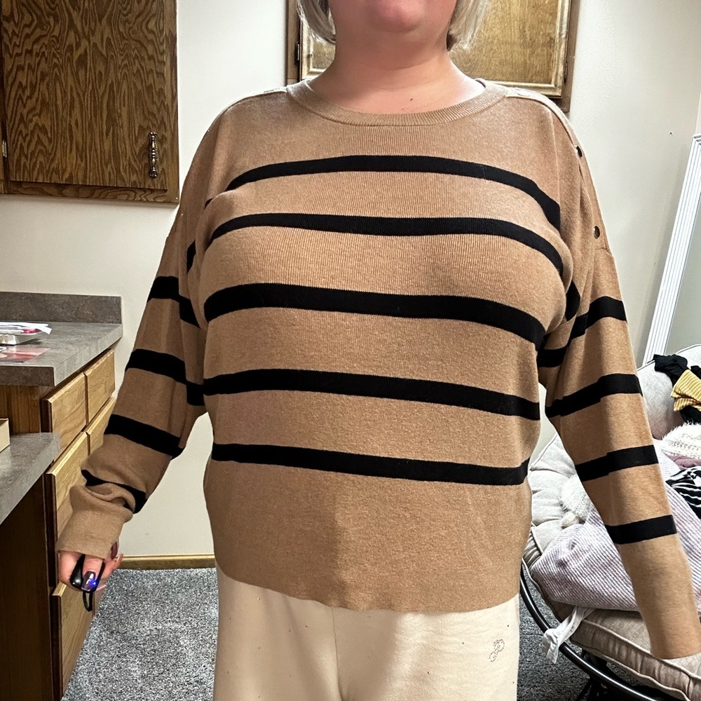 Croft & Barrow Tan and Black Striped Sweater